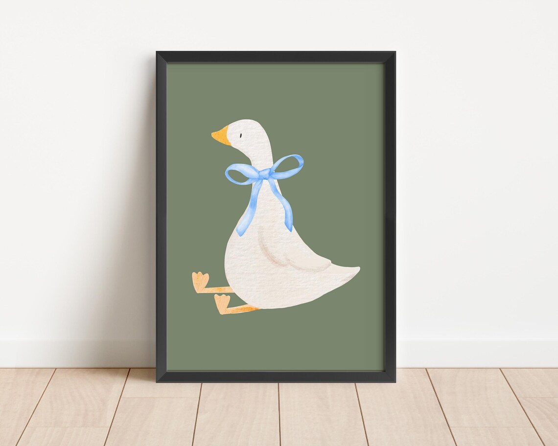 Cute Goose Nursery Art Sage Green Kids Baby Room Animal Print - Image 2