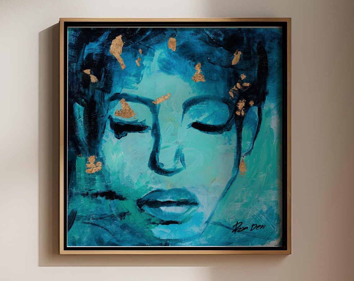 Modern Blue And Gold Abstract Square Face Art Print