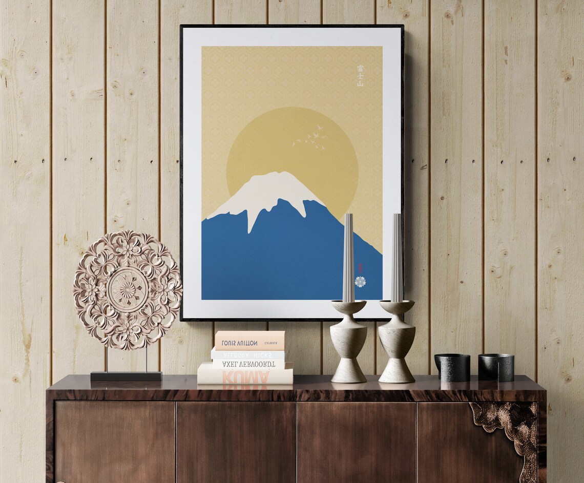 Mount Fuji Japanese Vintage Art Print, Japandi Style - Image 3