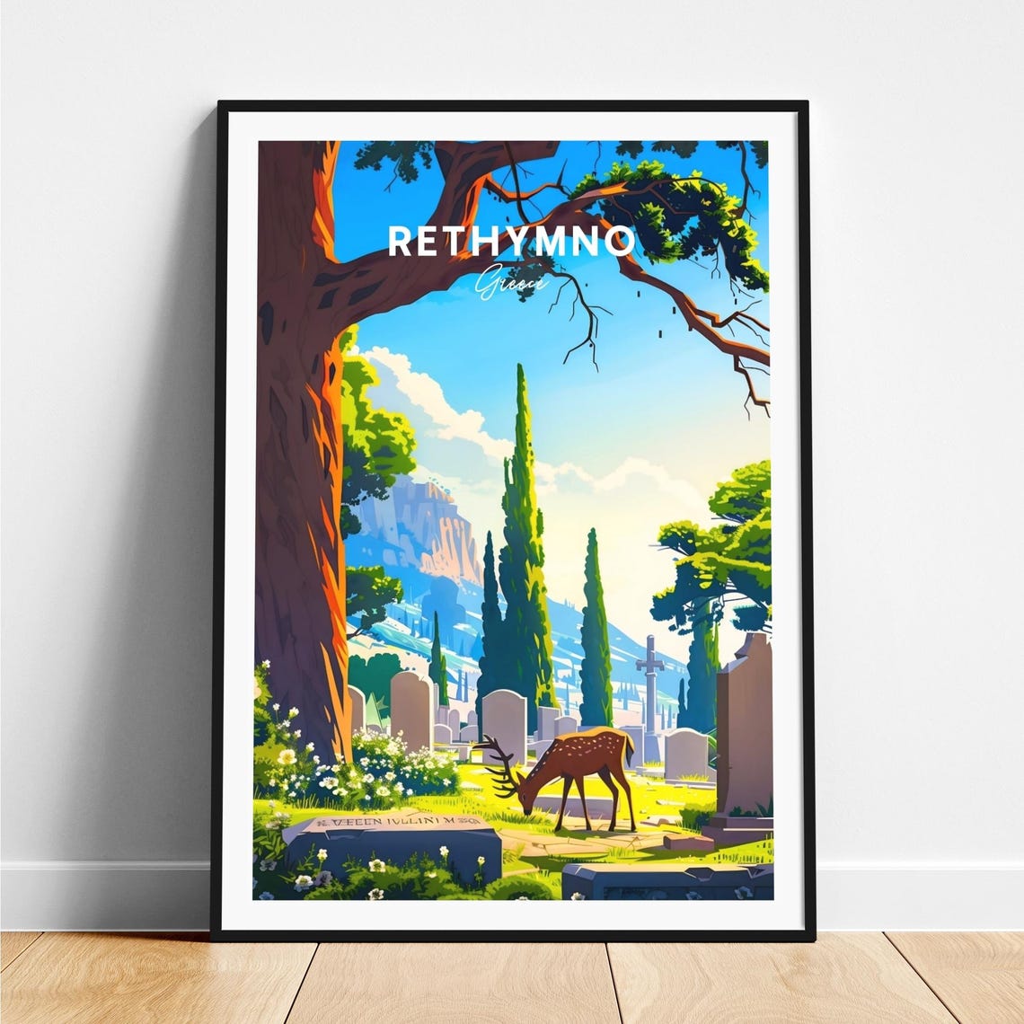 Rethymno Greece Deer Cypress Mountain Garden Travel Art Poster