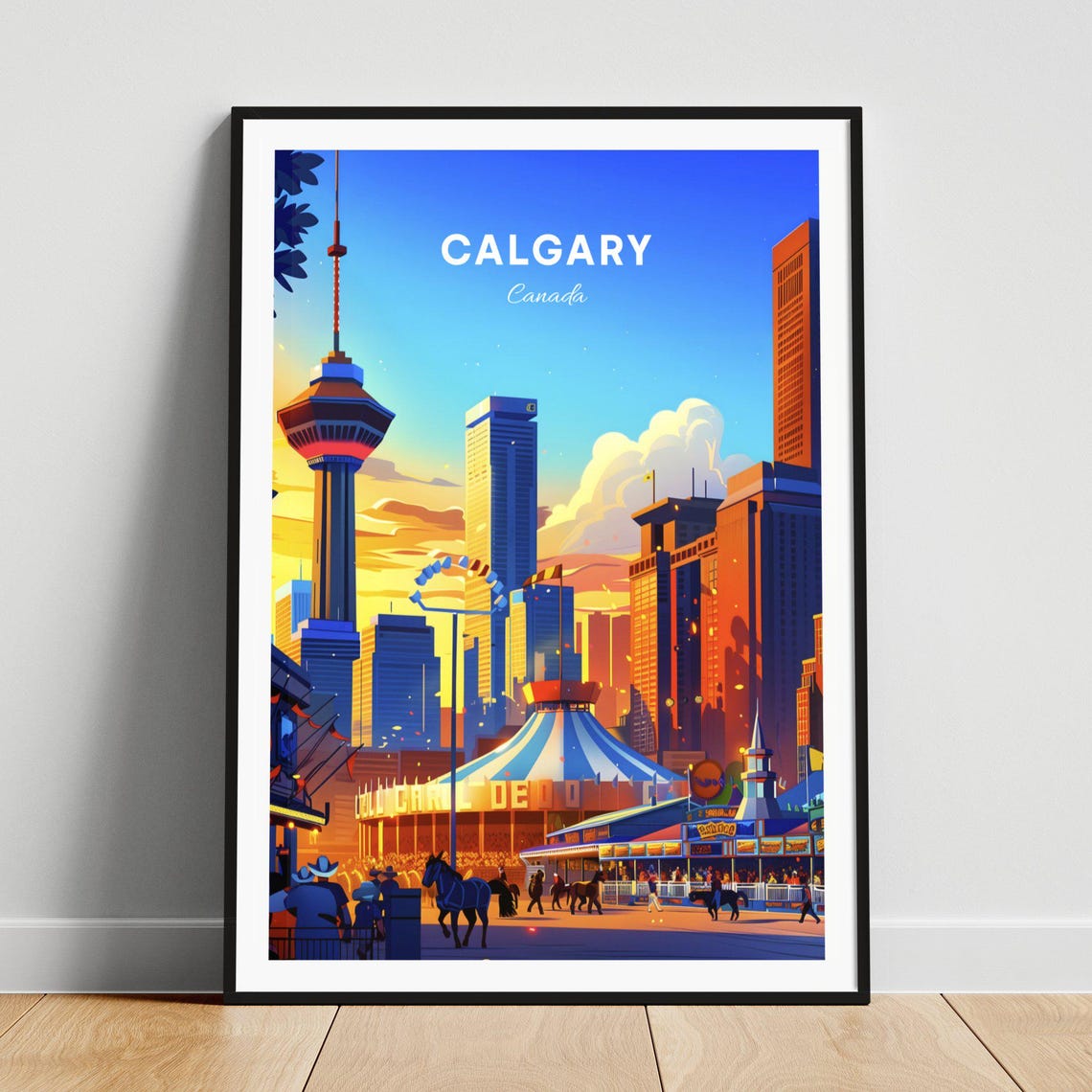 Calgary Stampede Fairgrounds with the Calgary Tower Skyline Poster