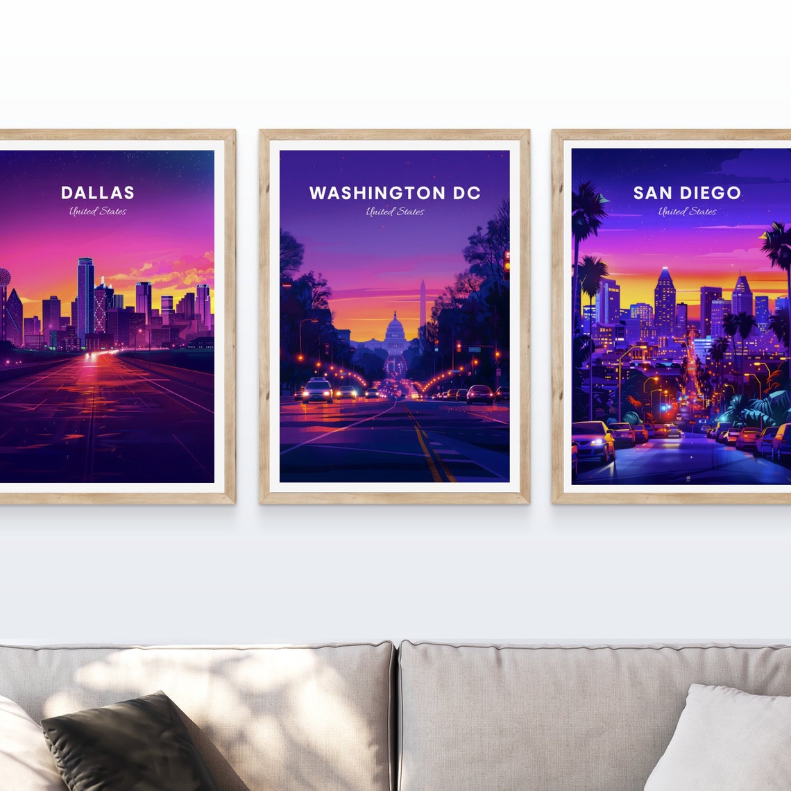 Washington DC Capitol Street Night Neon Sunset Travel Poster - Image 4