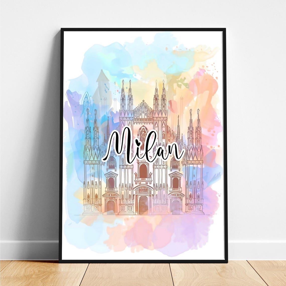 Milan Cathedral Duomo Watercolor Pastel Travel Landmark Poster