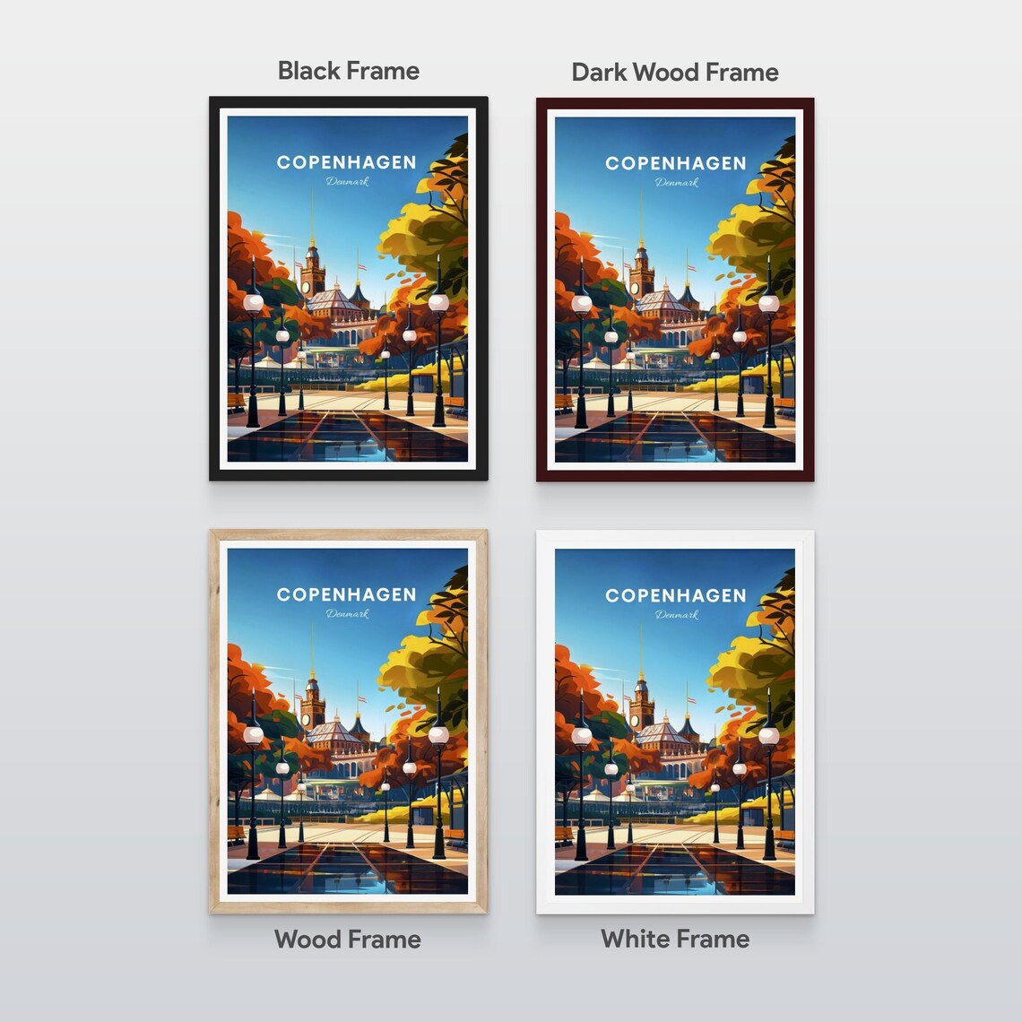 Copenhagen Denmark Tivoli Autumn Evening Street Lamps Travel Poster - Image 2