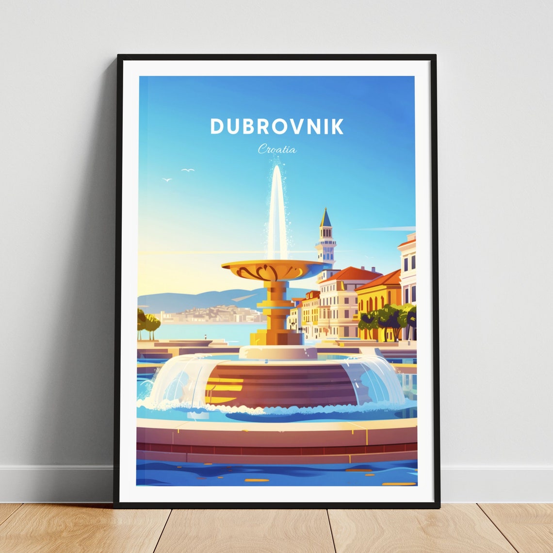 Dubrovnik Croatia Harbor Fountain Waterfront Promenade Poster