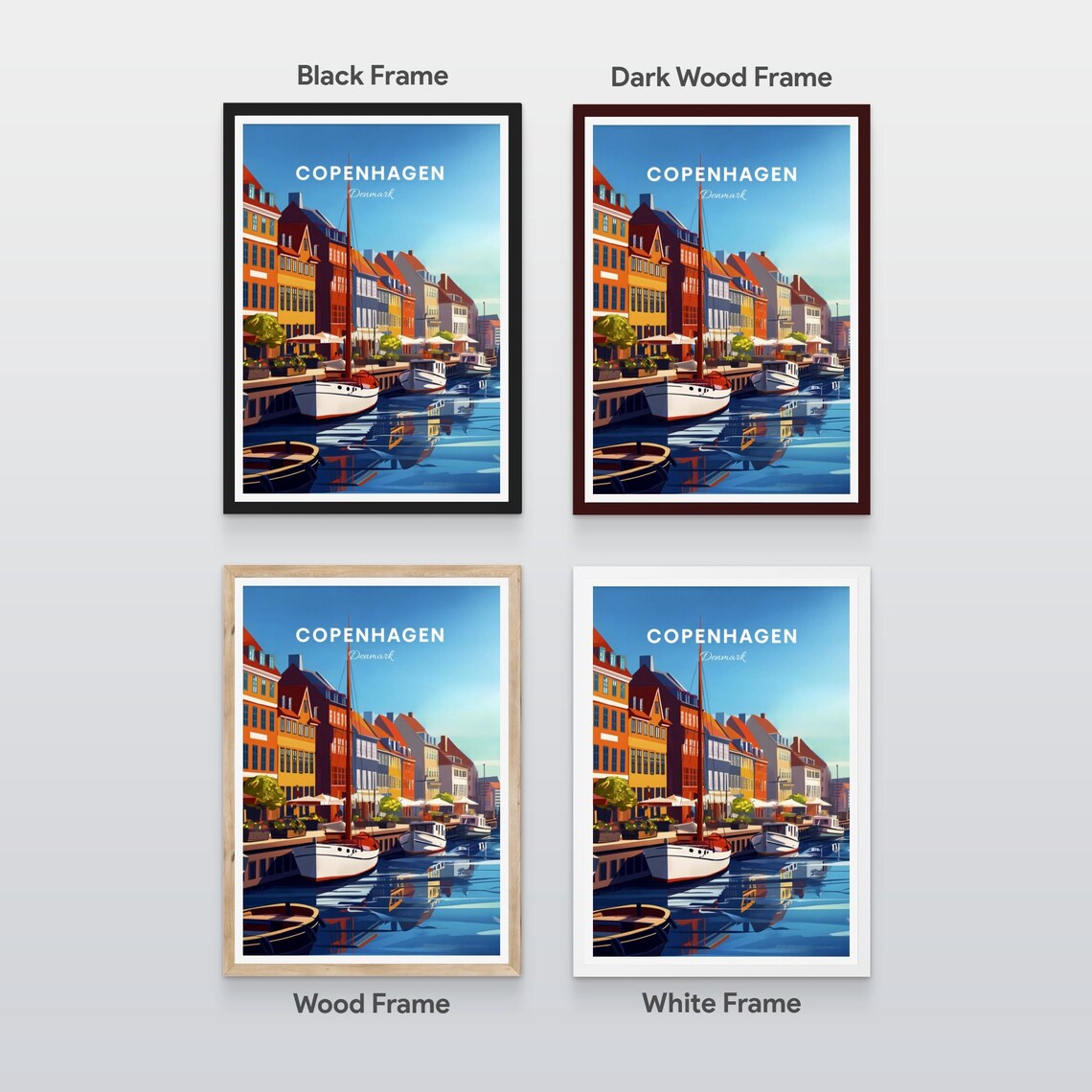 Copenhagen Denmark Nyhavn Sailboats Waterfront Travel Poster - Image 2