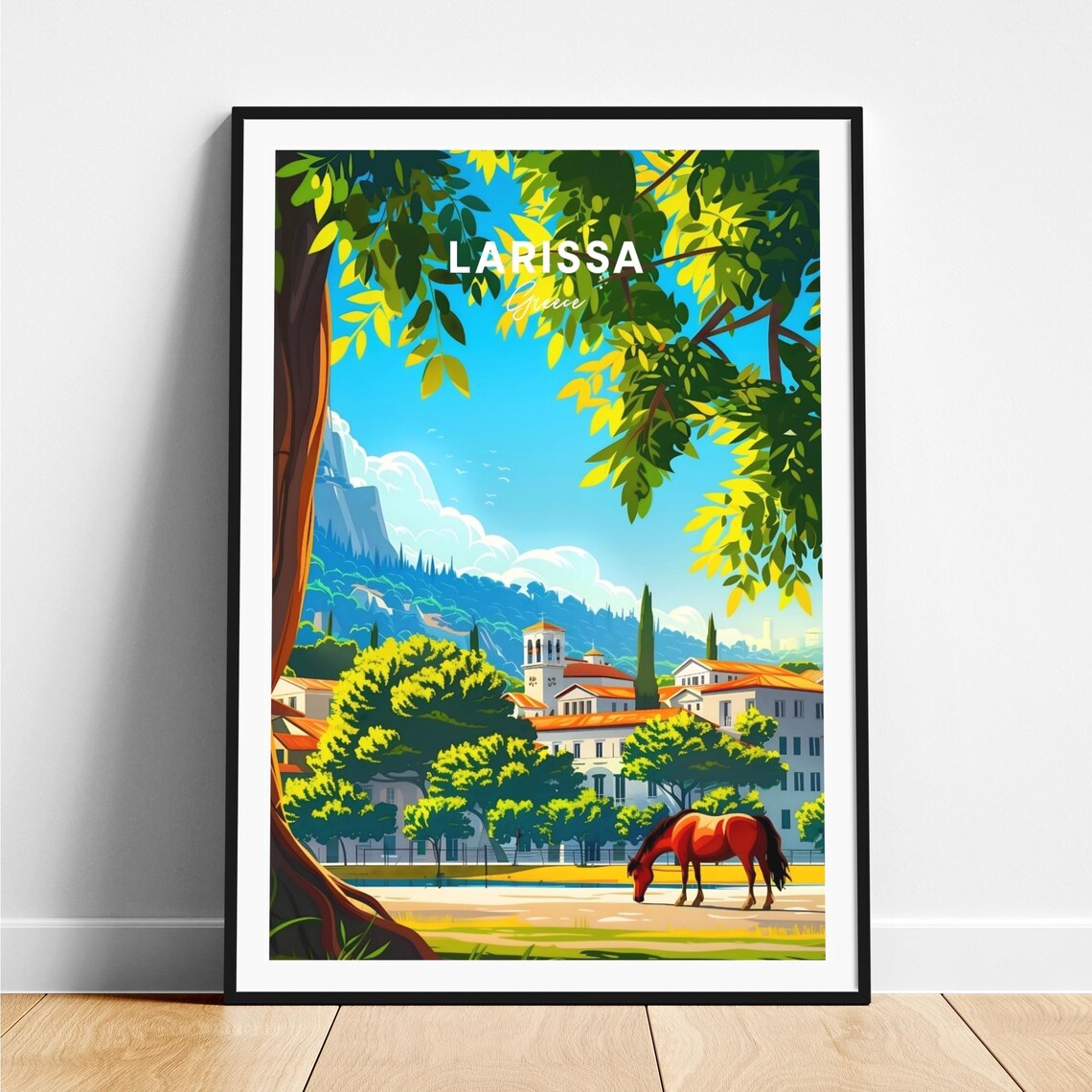 Larissa Greece Old Town Church Tower Horse Travel Art Poster