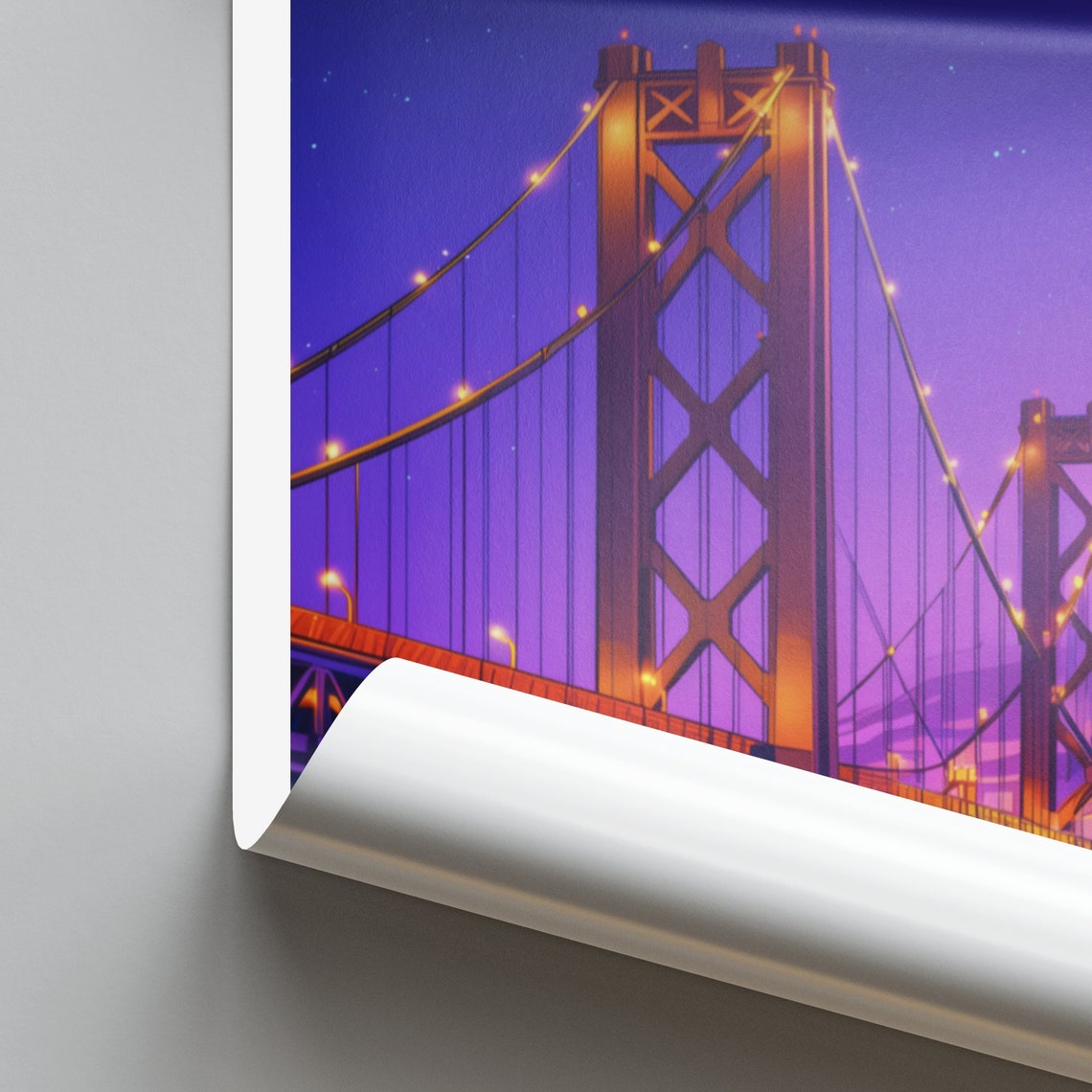 Sacramento Tower Bridge Night Purple Starry Sky River Poster - Image 2