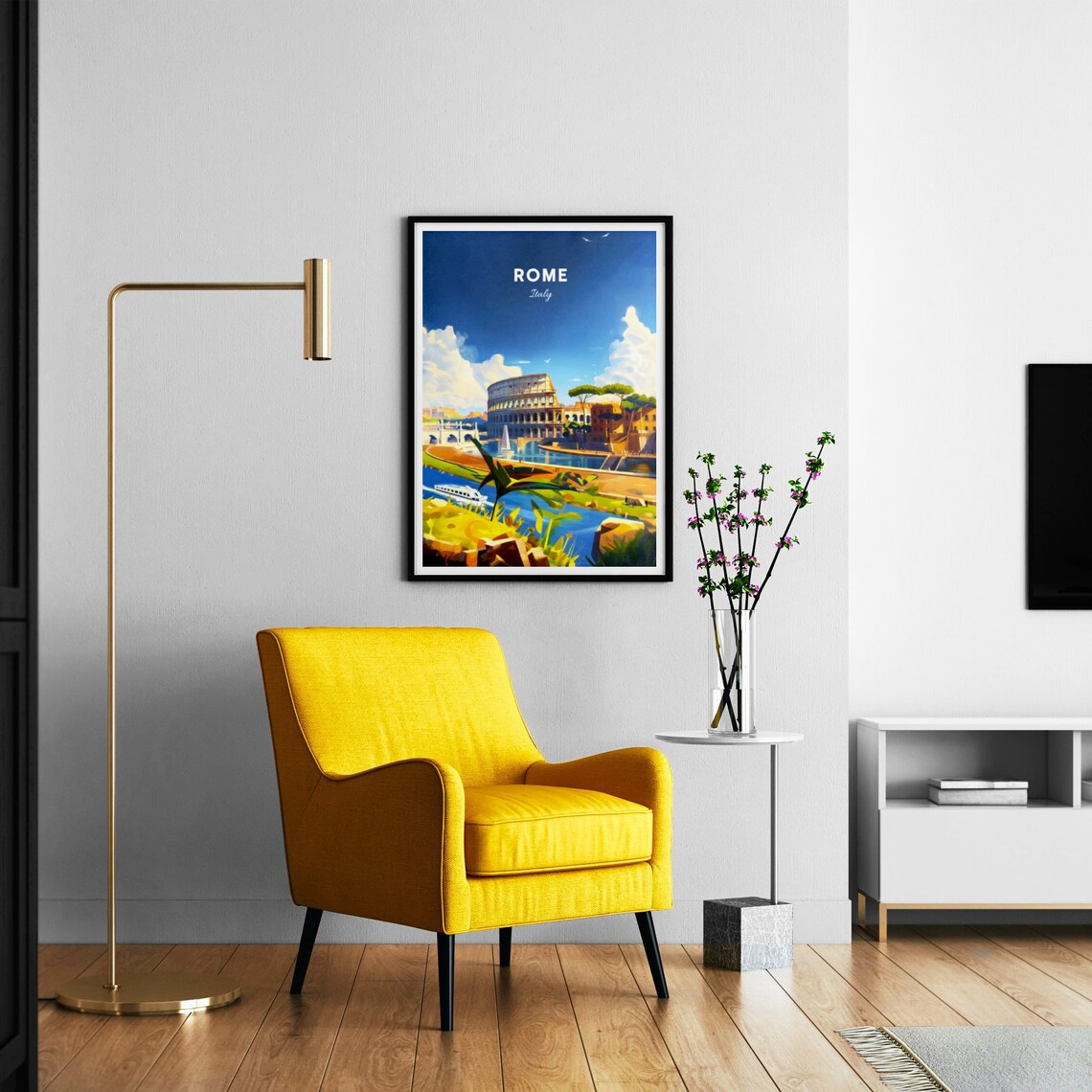 Rome Italy Colosseum Riverside Sunset Reflection View Travel Poster - Image 2