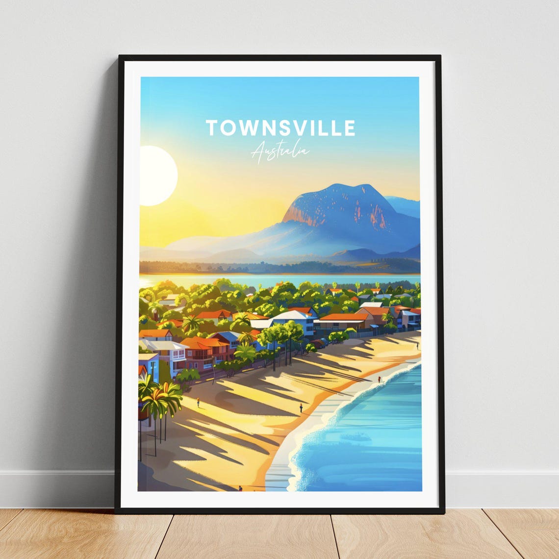 Townsville Australia Sandy Beach Sunrise Bayfront Scene Poster