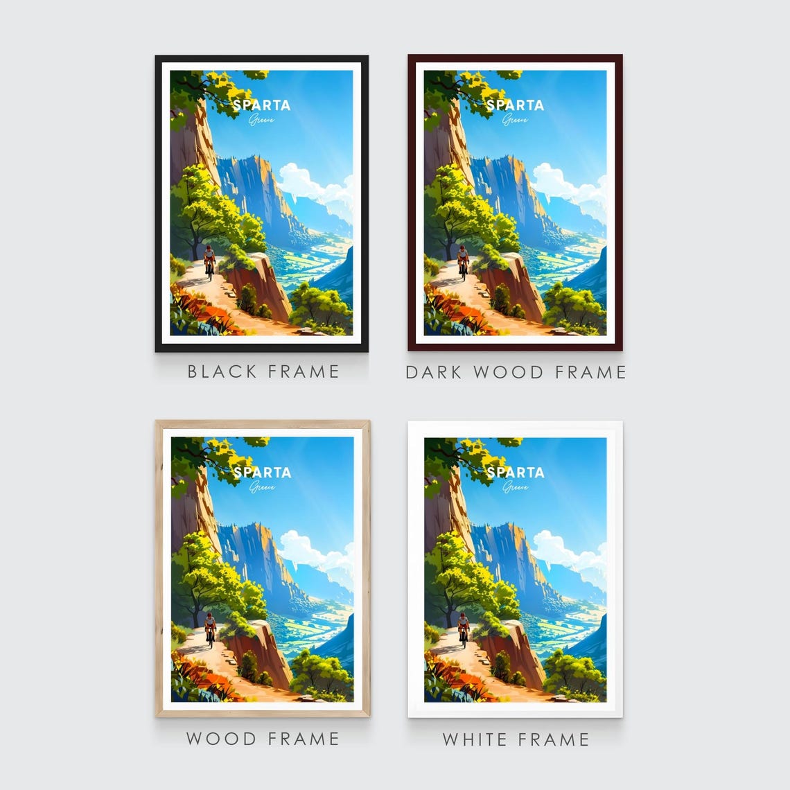 Sparta Greece Mountain Road Cyclist Cliff Valley Ride Travel Poster - Image 3