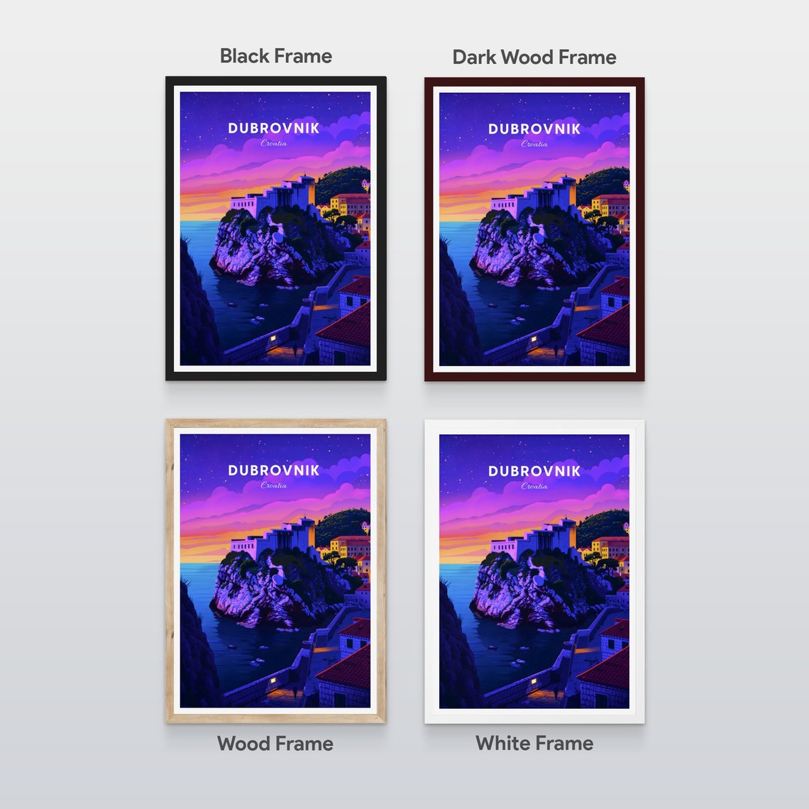 Dubrovnik Croatia Starry Night Fortress Purple Sunset Poster - Image 2