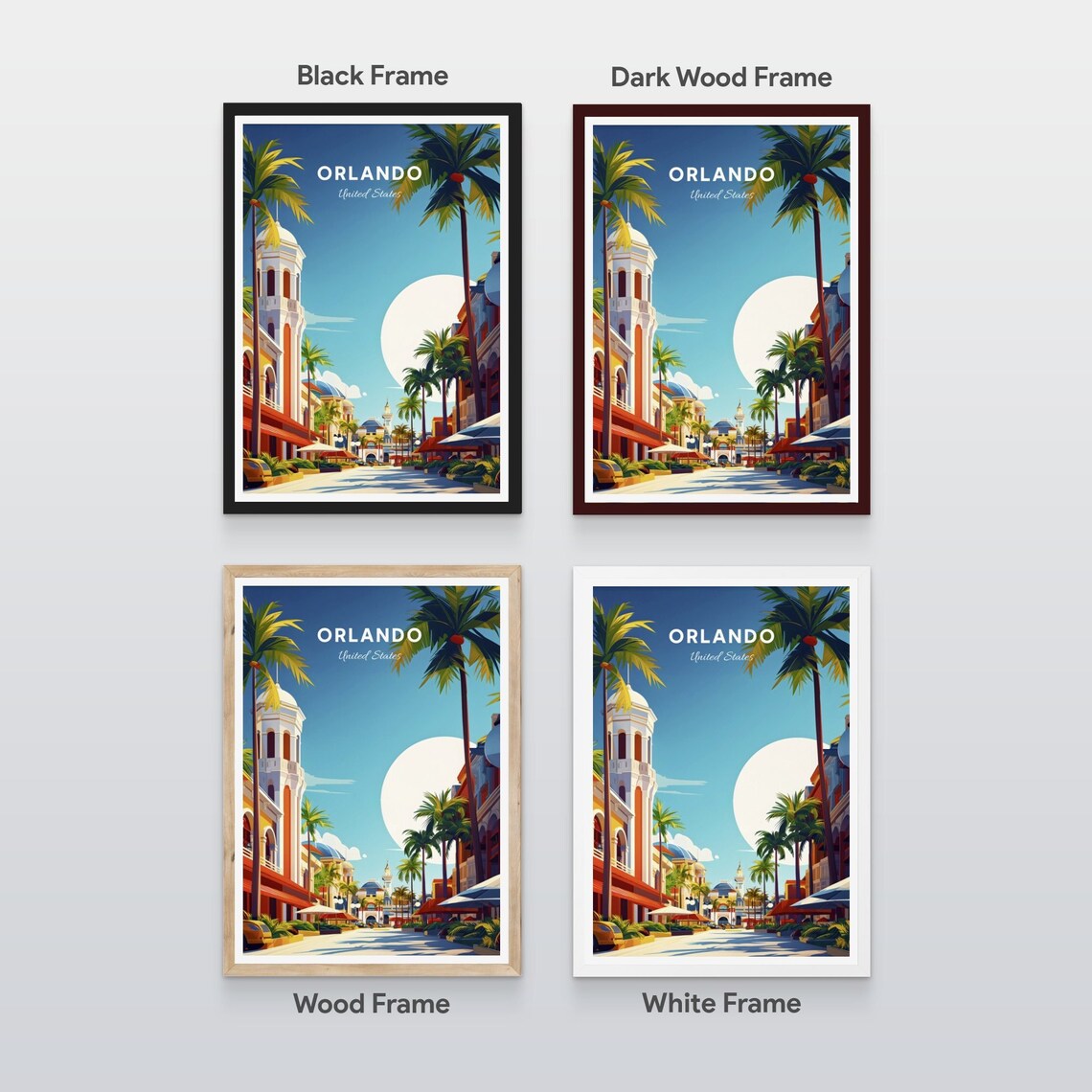 Orlando Palm Lined Resort Street Bell Tower Vintage Travel Poster - Image 2