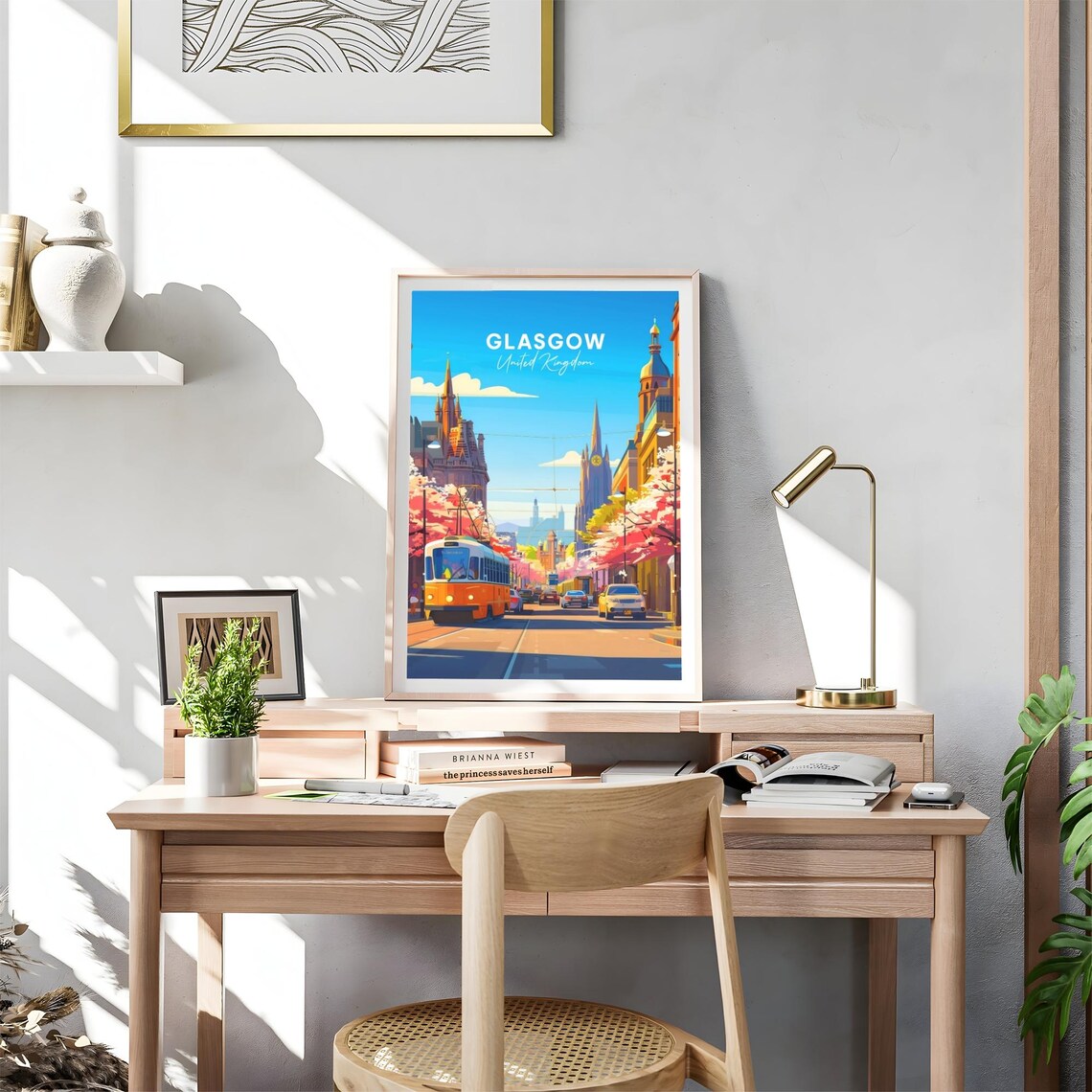 Glasgow Vintage Tram Street Blossom Spires City Travel Poster - Image 4