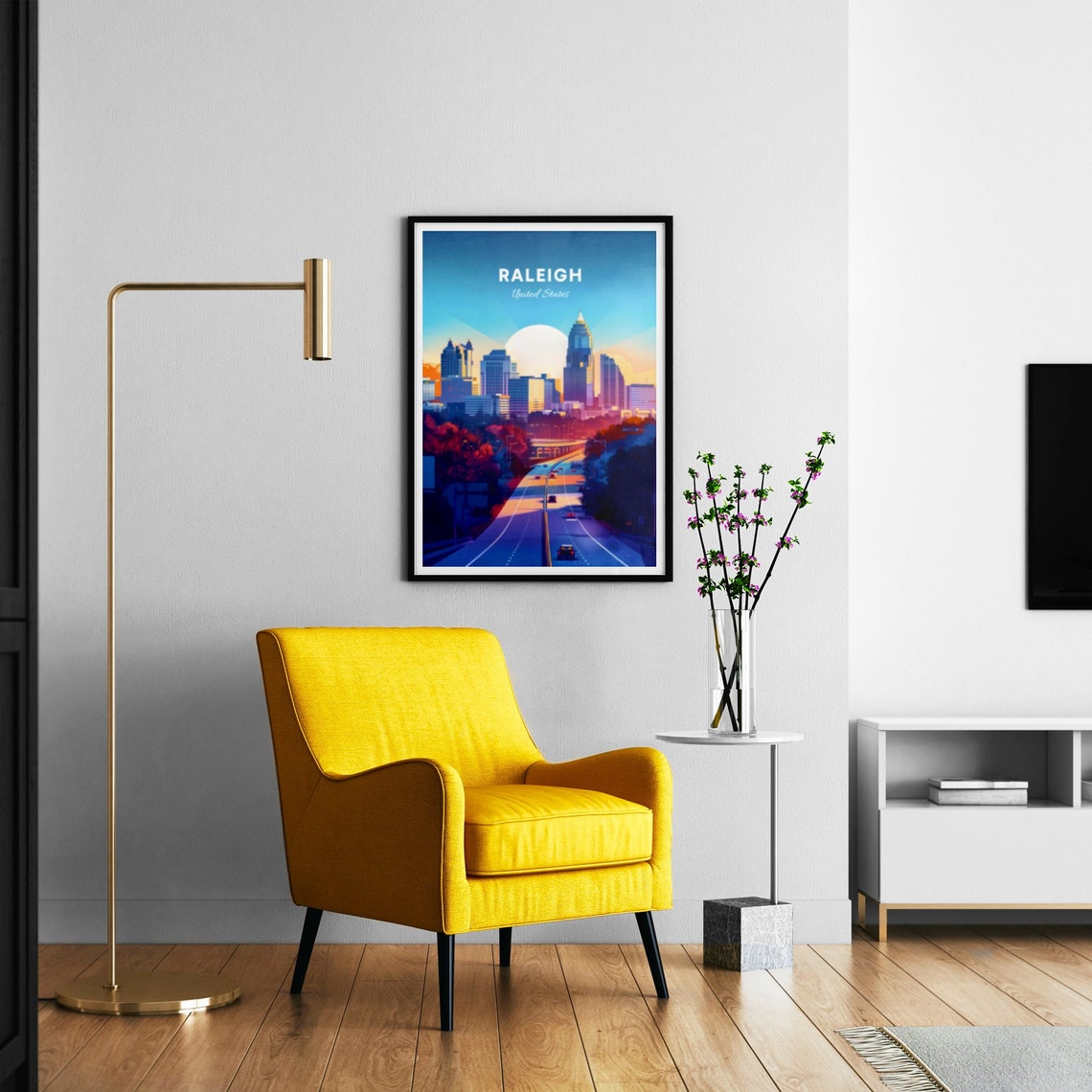 Raleigh North Carolina Downtown Skyline Freeway Sunset Poster - Image 3