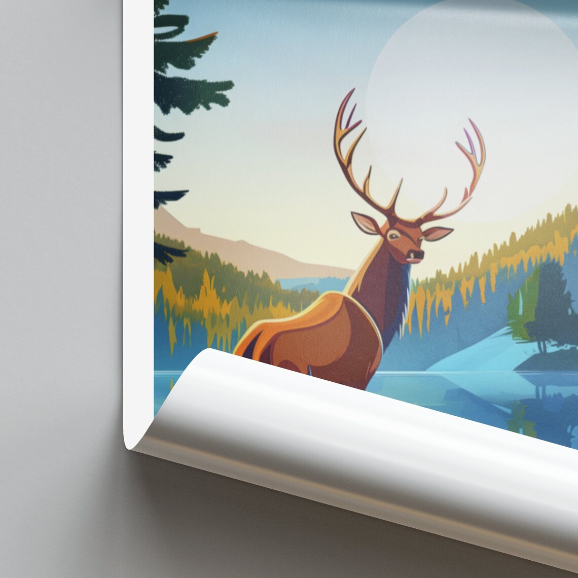 Little Rock Elk Standing by a Mountain Lake at Sunrise Poster - Image 2