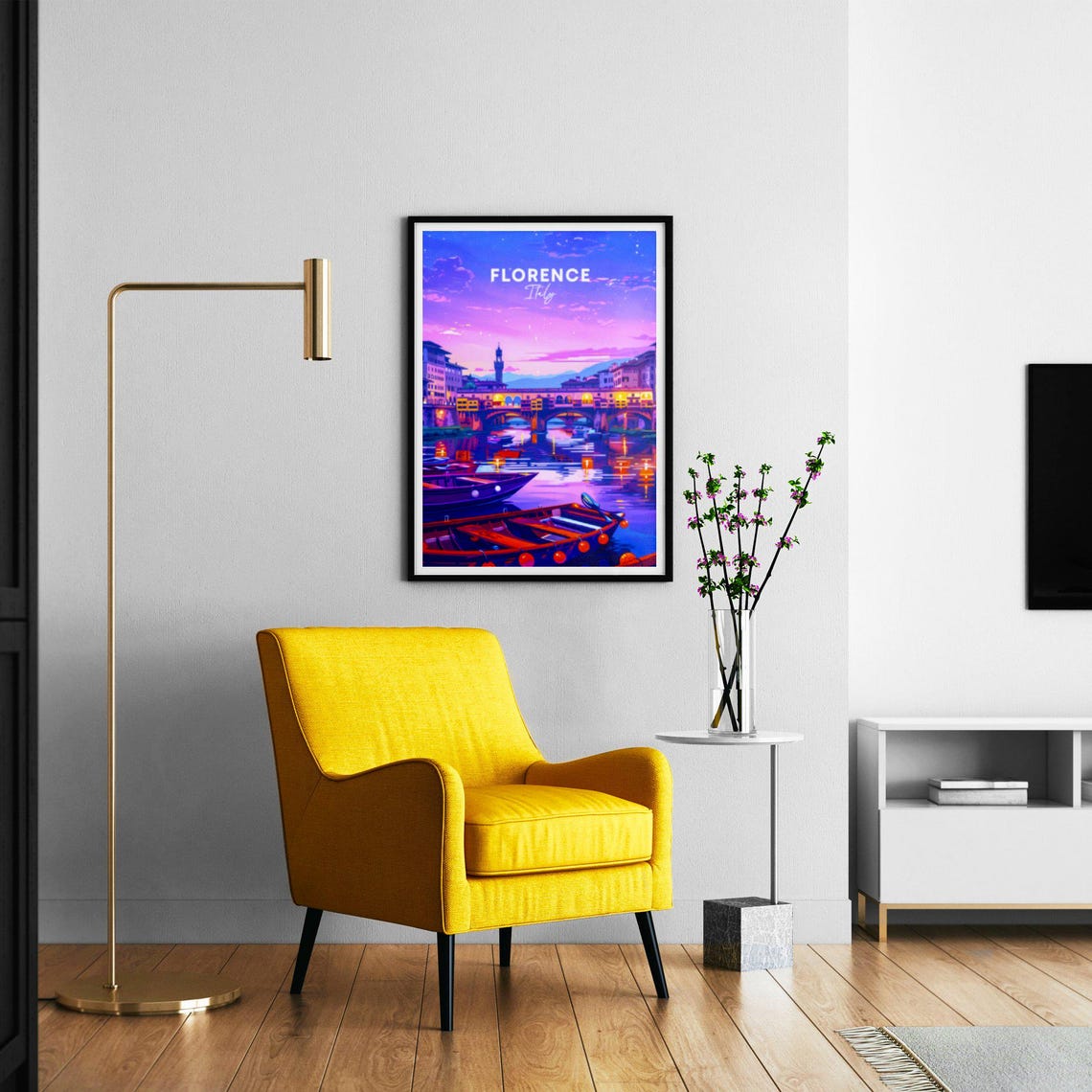 Florence Italy Ponte Vecchio Night Glow Twilight Travel Poster - Image 2