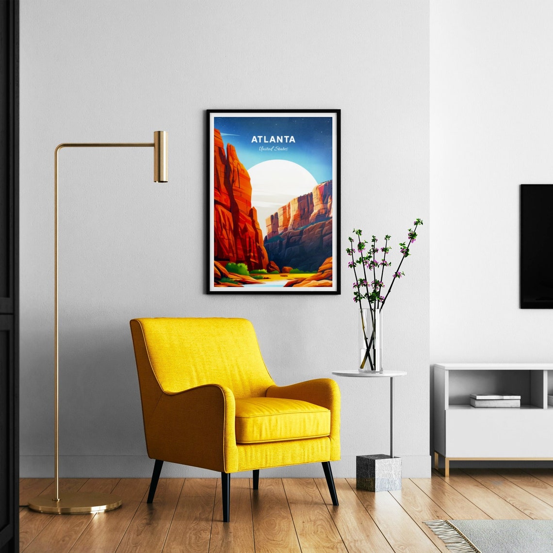 Atlanta Georgia Red Rock Gorge Night Moon Starry Retro Poster - Image 3