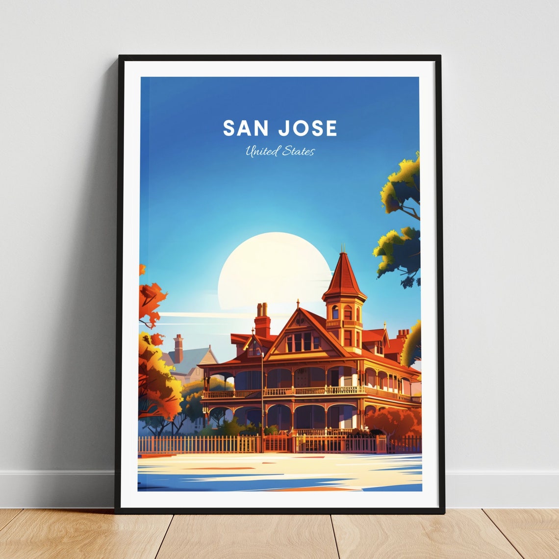 San Jose Historic Victorian Mansion Sunset California Travel Poster