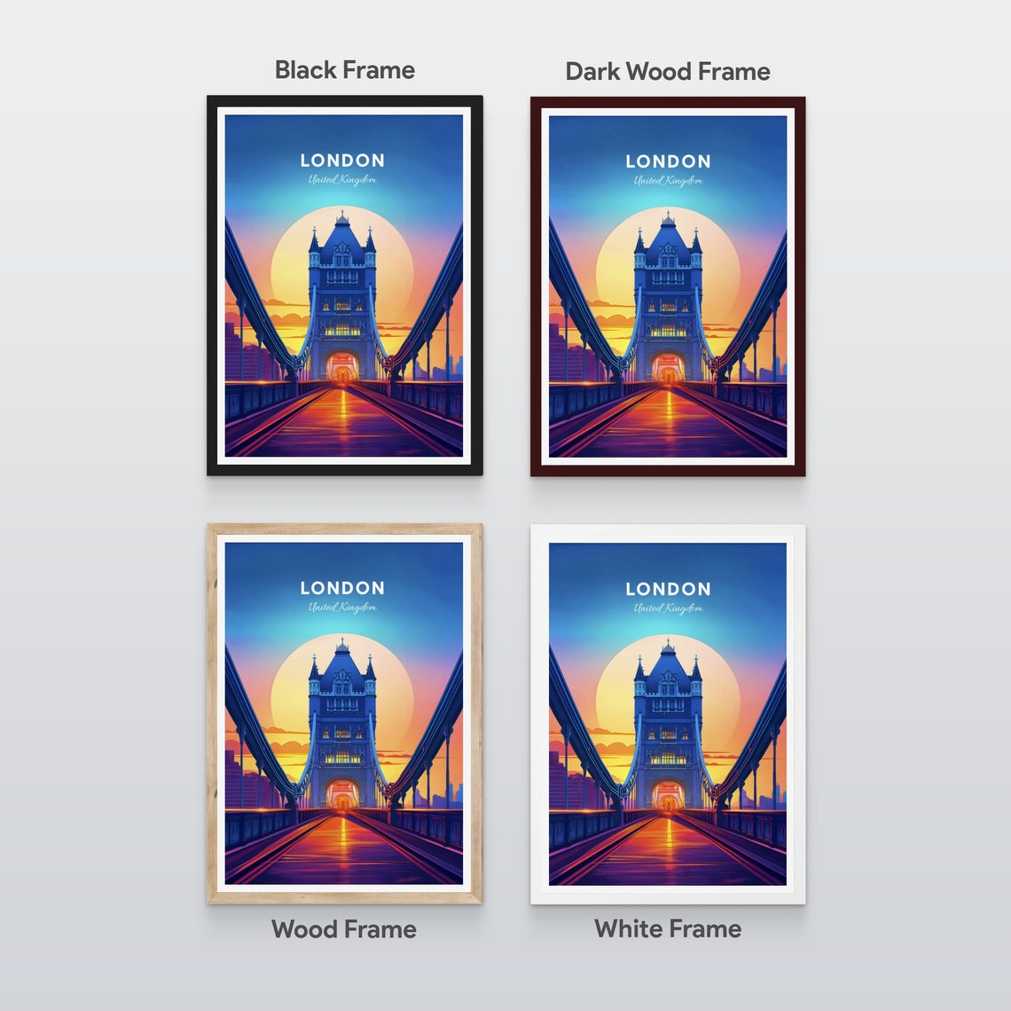 London Tower Bridge Centre Tower Glowing Sunset Walk Travel Poster - Image 2
