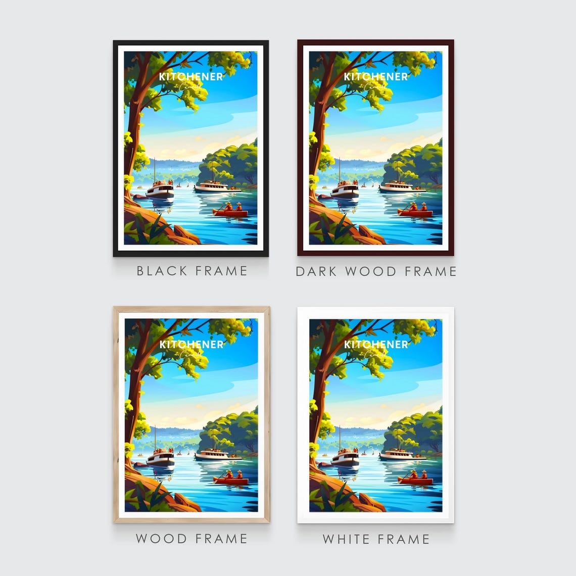 Kitchener Canada Lakeside with Boats and Canoe on the Water Poster - Image 3