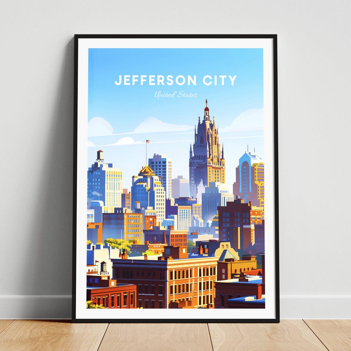 Jefferson City Missouri Downtown Skyline Blue Sky View Poster