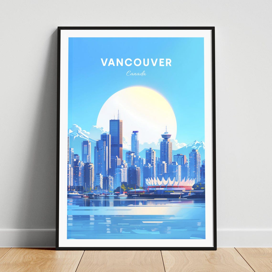 Vancouver Canada Waterfront Skyline and Mountains Travel Poster