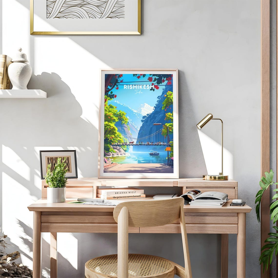 Rishikesh Suspension Bridge Himalayan Peaks India Travel Poster - Image 4