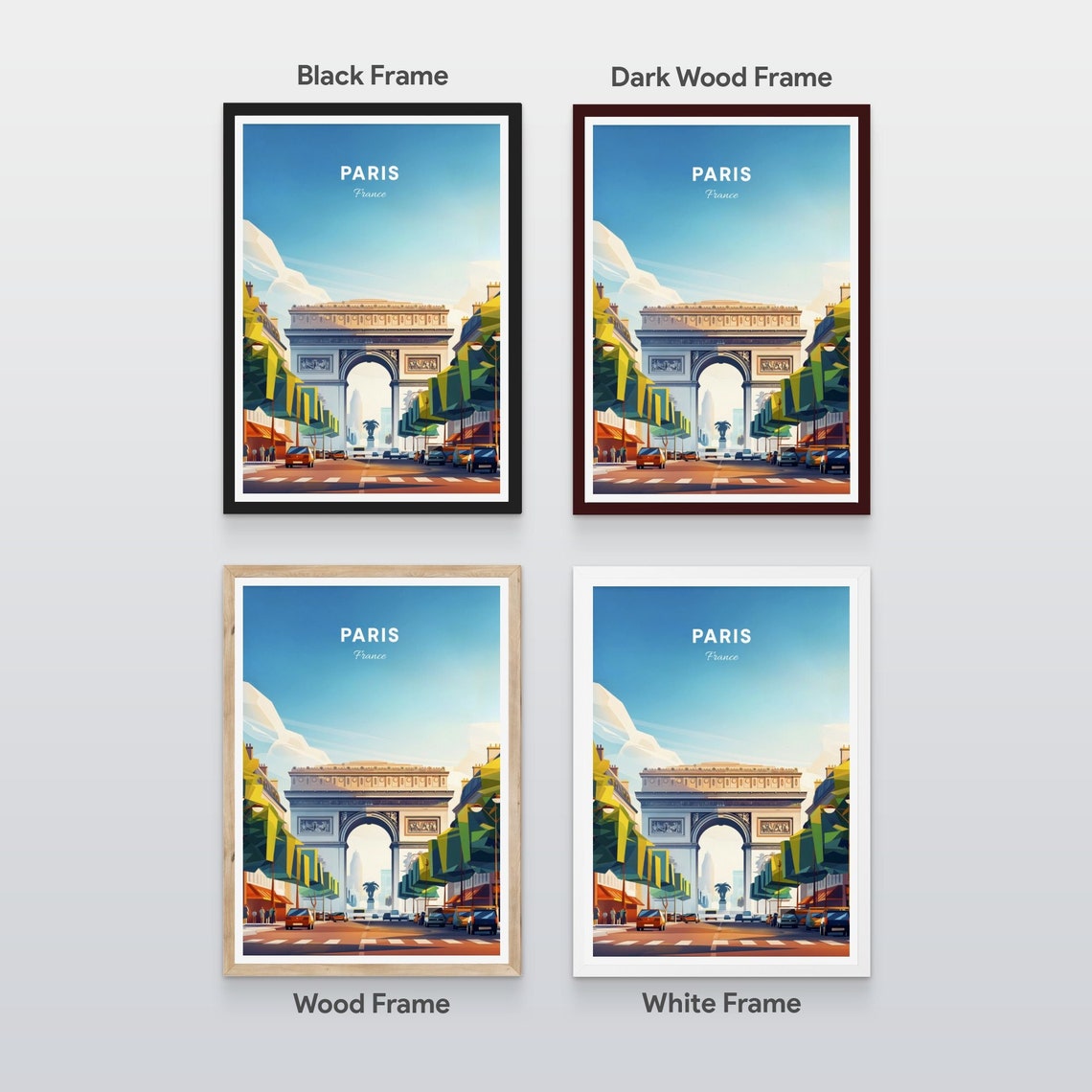 Paris France Arc de Triomphe Grand Avenue Traffic Scene Travel Poster - Image 2