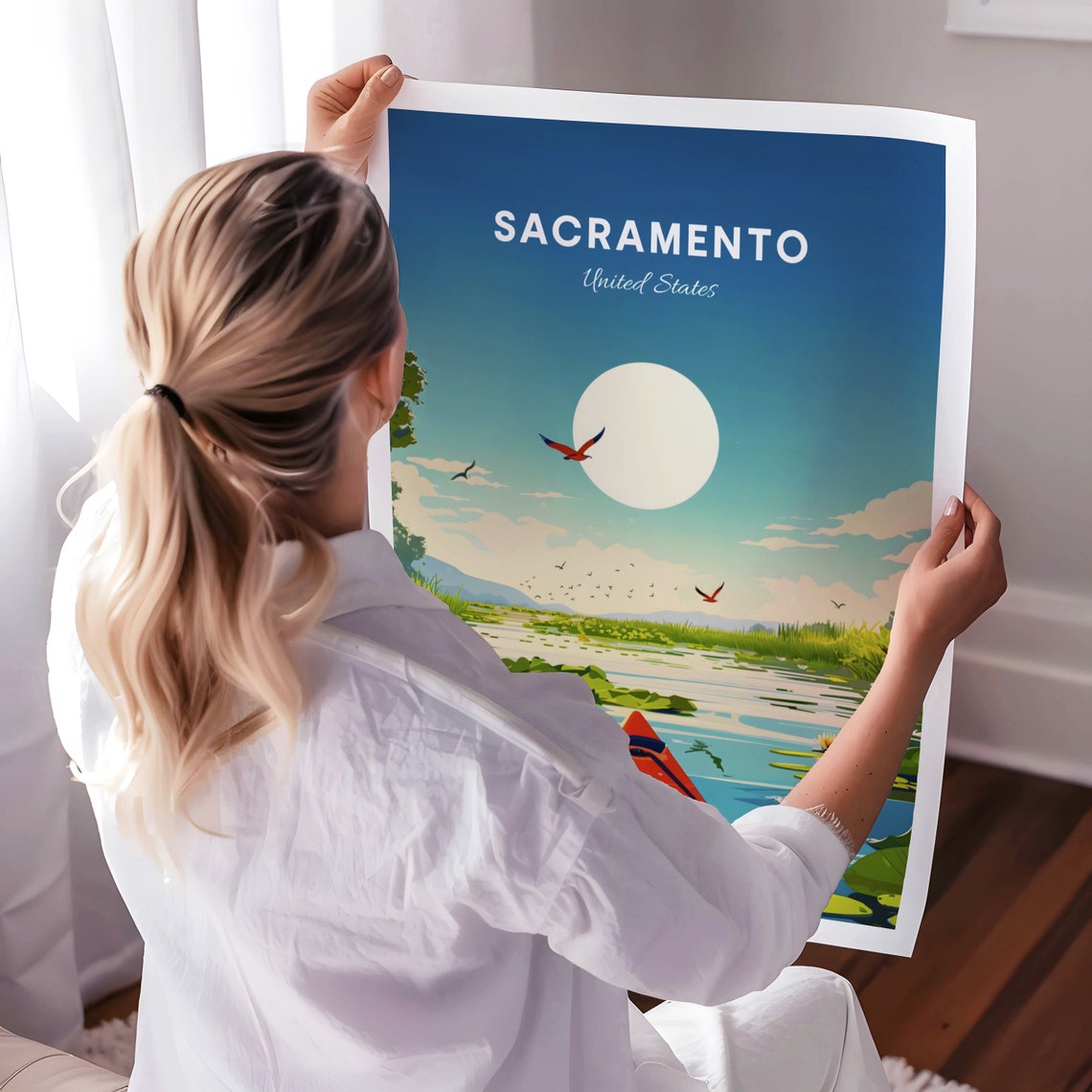 Sacramento Kayak Bow View Lily Pond River Sunny Day View Poster - Image 3
