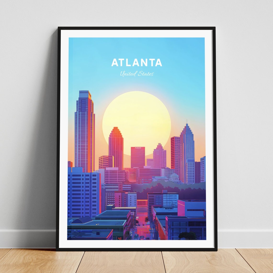 Atlanta Georgia Downtown Sunset Street Skyscraper Scene Poster