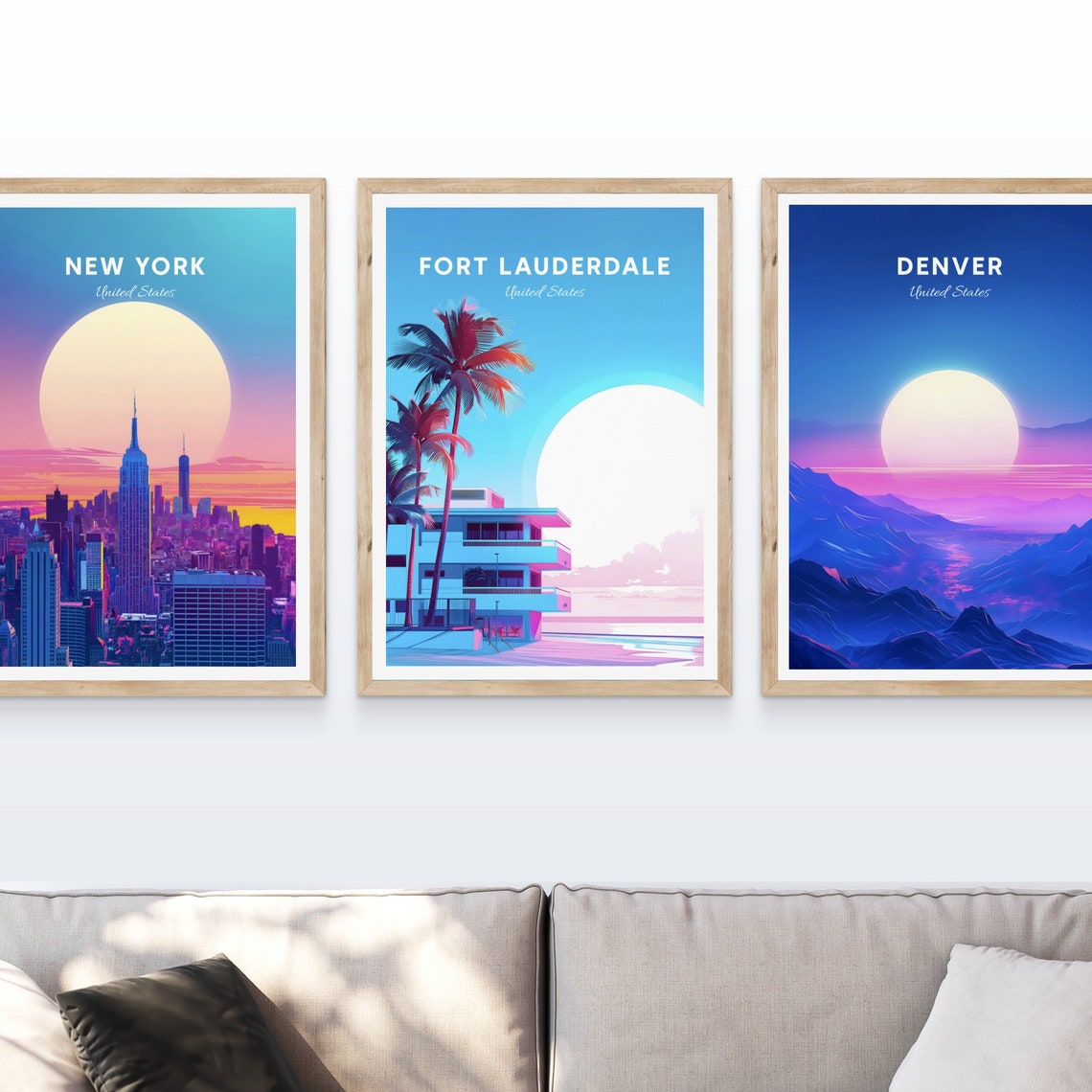 Fort Lauderdale Neon Pink Art Deco Beach House Retro Sunset Poster - Image 4