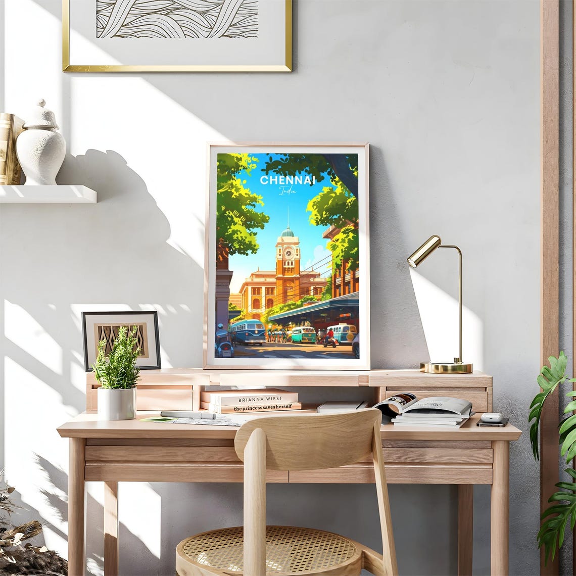 Chennai India Historic Clock Tower Street Buses Retro Travel Poster - Image 4