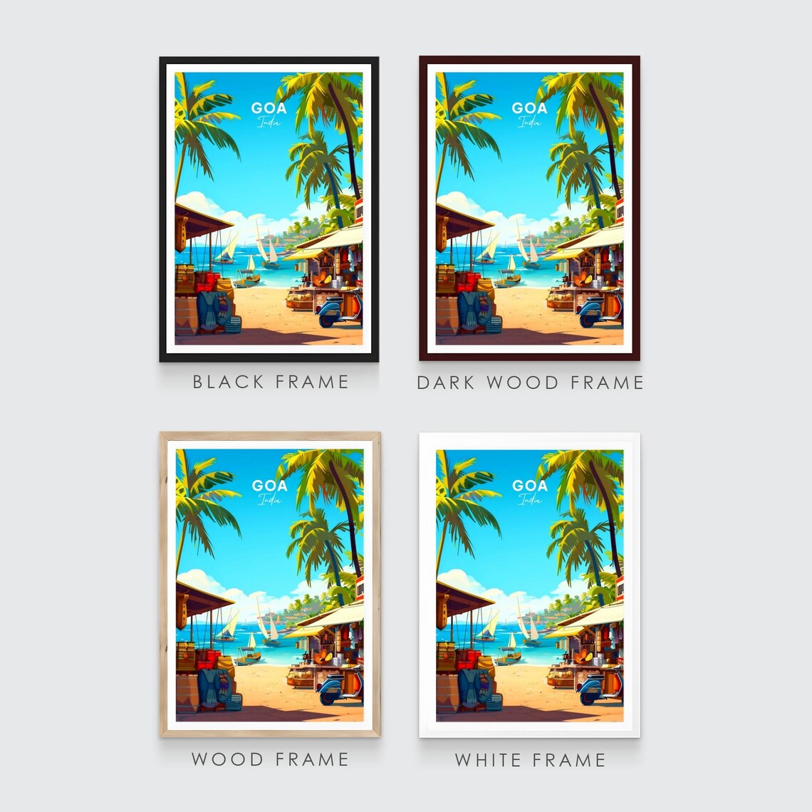 Goa India Beach Market Stalls Sailboats Swaying Palms Travel Poster - Image 3