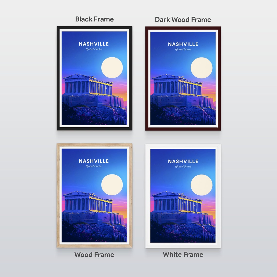 Nashville Parthenon Replica Under a Full Moon Night Sky Poster - Image 2