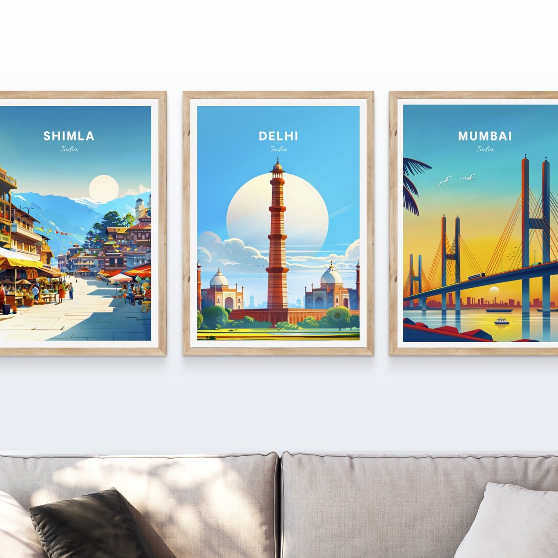 Delhi Qutub Minar Tower Domes Big Sun City Skyline Travel Poster - Image 4