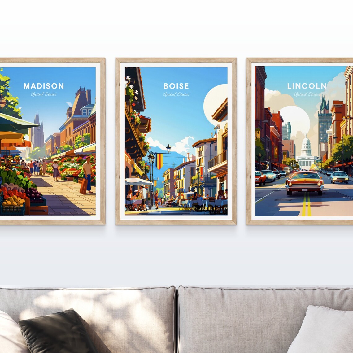 Boise Idaho Old Town Street Cafes Flags Sunny Day Travel Poster - Image 4
