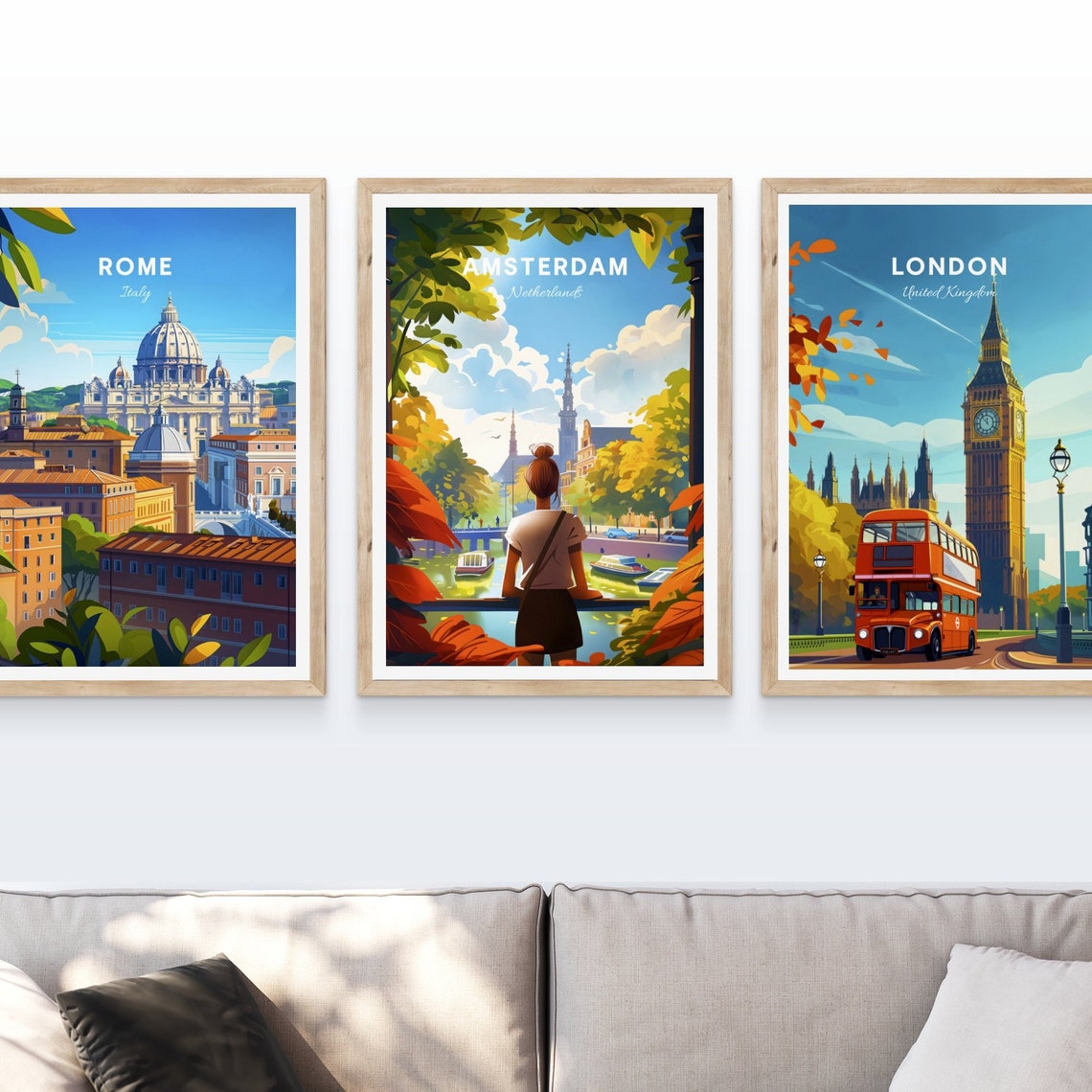 Amsterdam Netherlands Canal Overlook Autumn View Scene Art Poster - Image 3