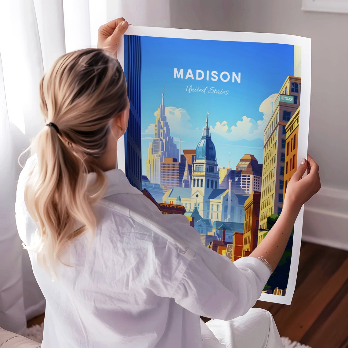 Madison Downtown Poster: Daytime Street View Toward the Capitol Dome - Image 3