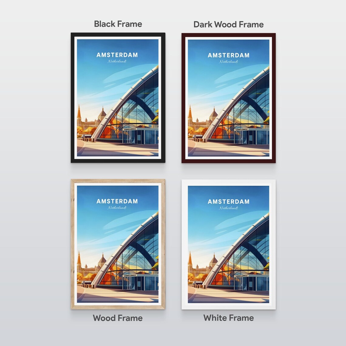 Amsterdam Netherlands Modern Glass Pavilion Architecture Travel Poster - Image 2