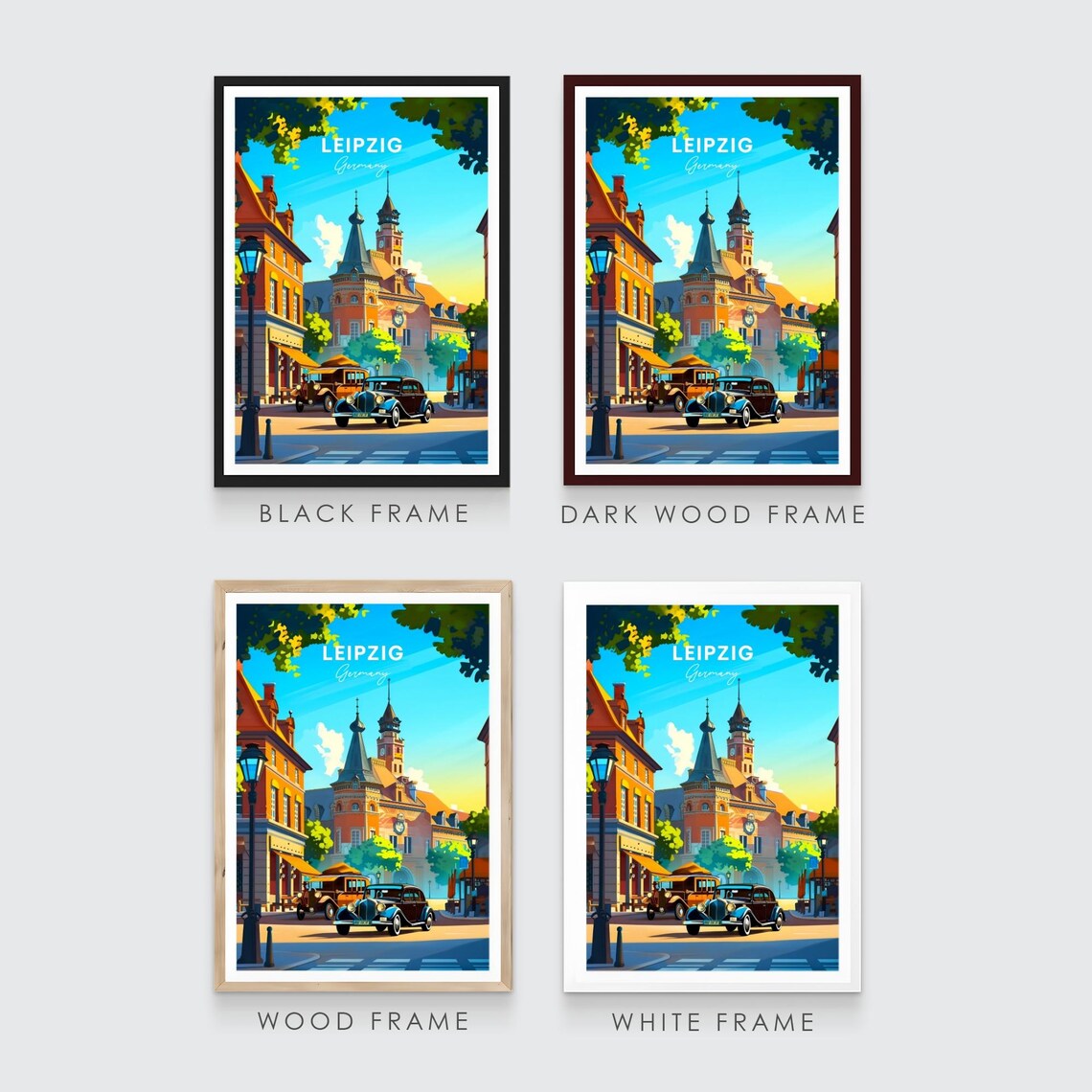 Leipzig Germany Vintage Cars Historic Hall Day View Art Poster - Image 3