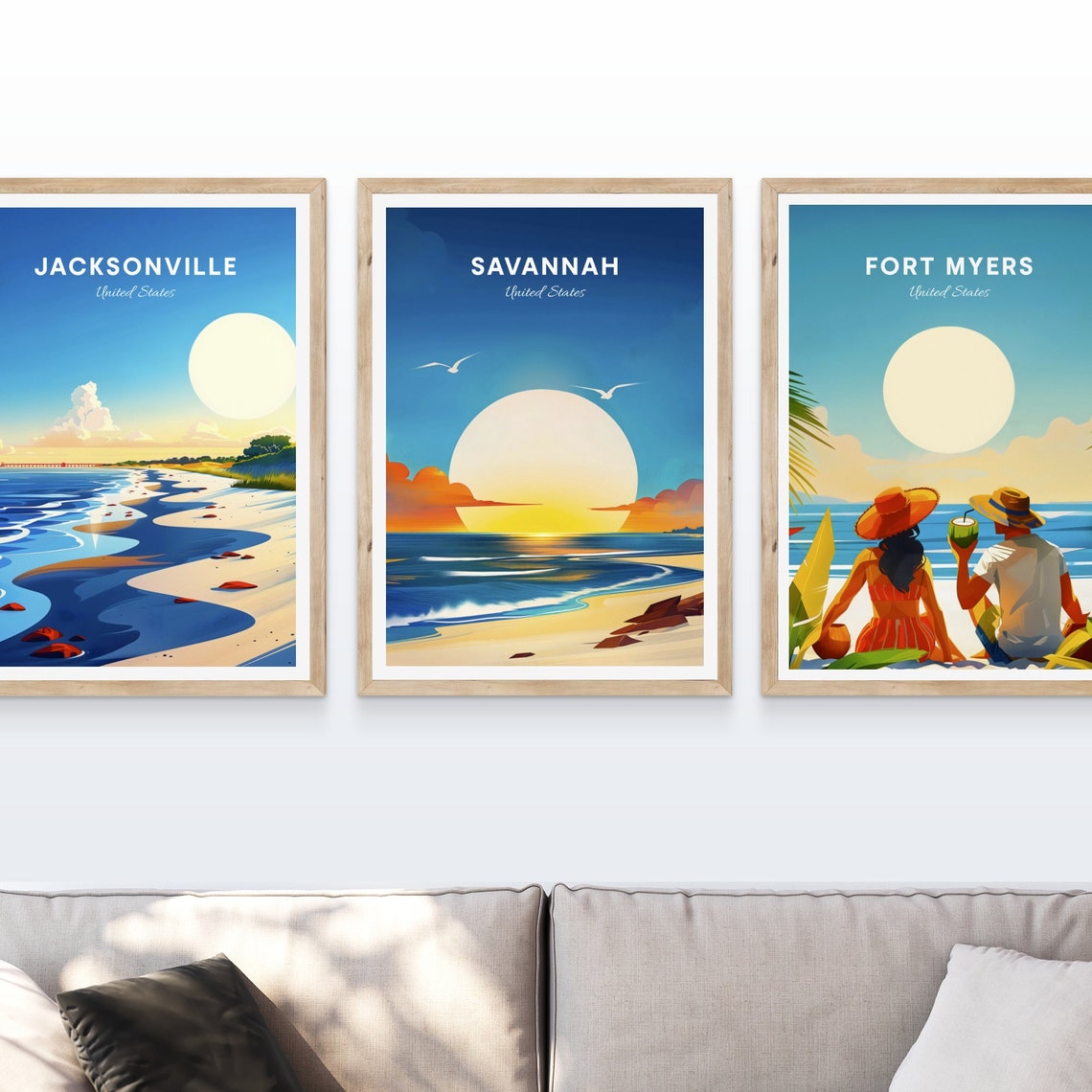 Savannah Coastal Beach Sunset Seagulls Vintage Travel Poster - Image 4