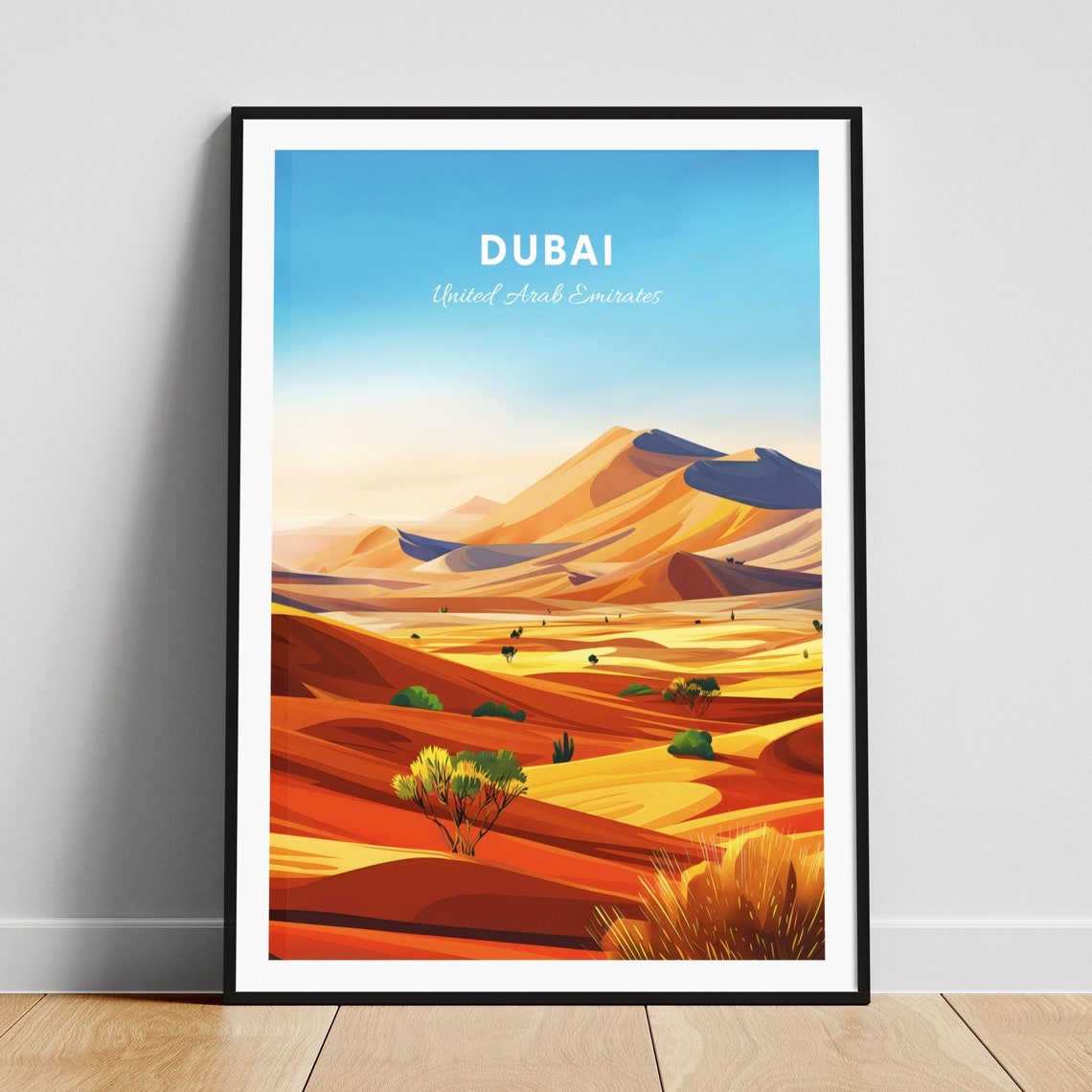 Dubai United Arab Emirates Red Sand Desert Dunes Sunset Travel Poster