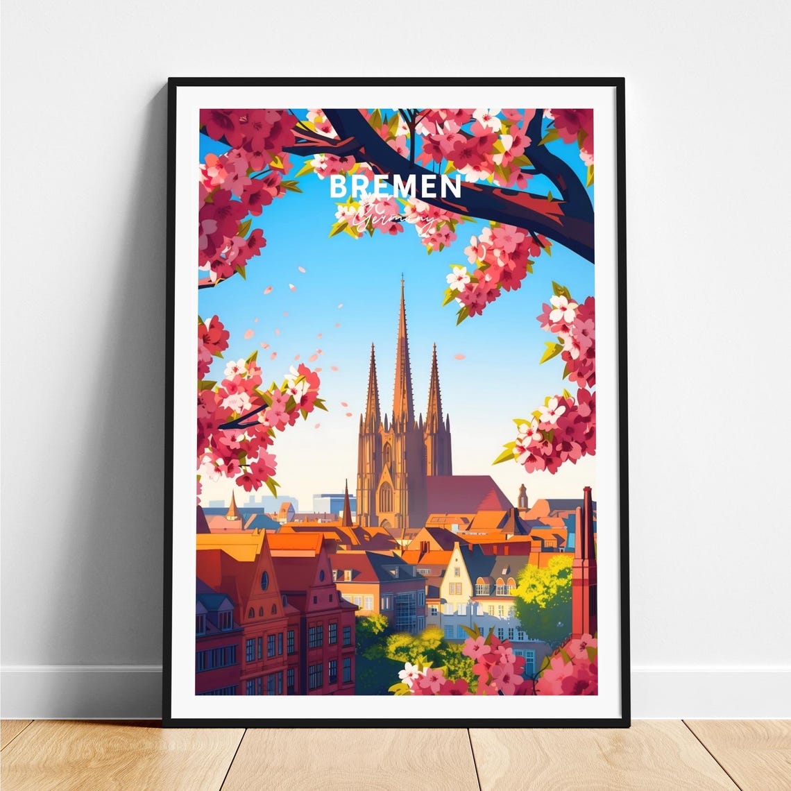 Bremen Germany Cathedral Spires Blossom Spring View Art Poster