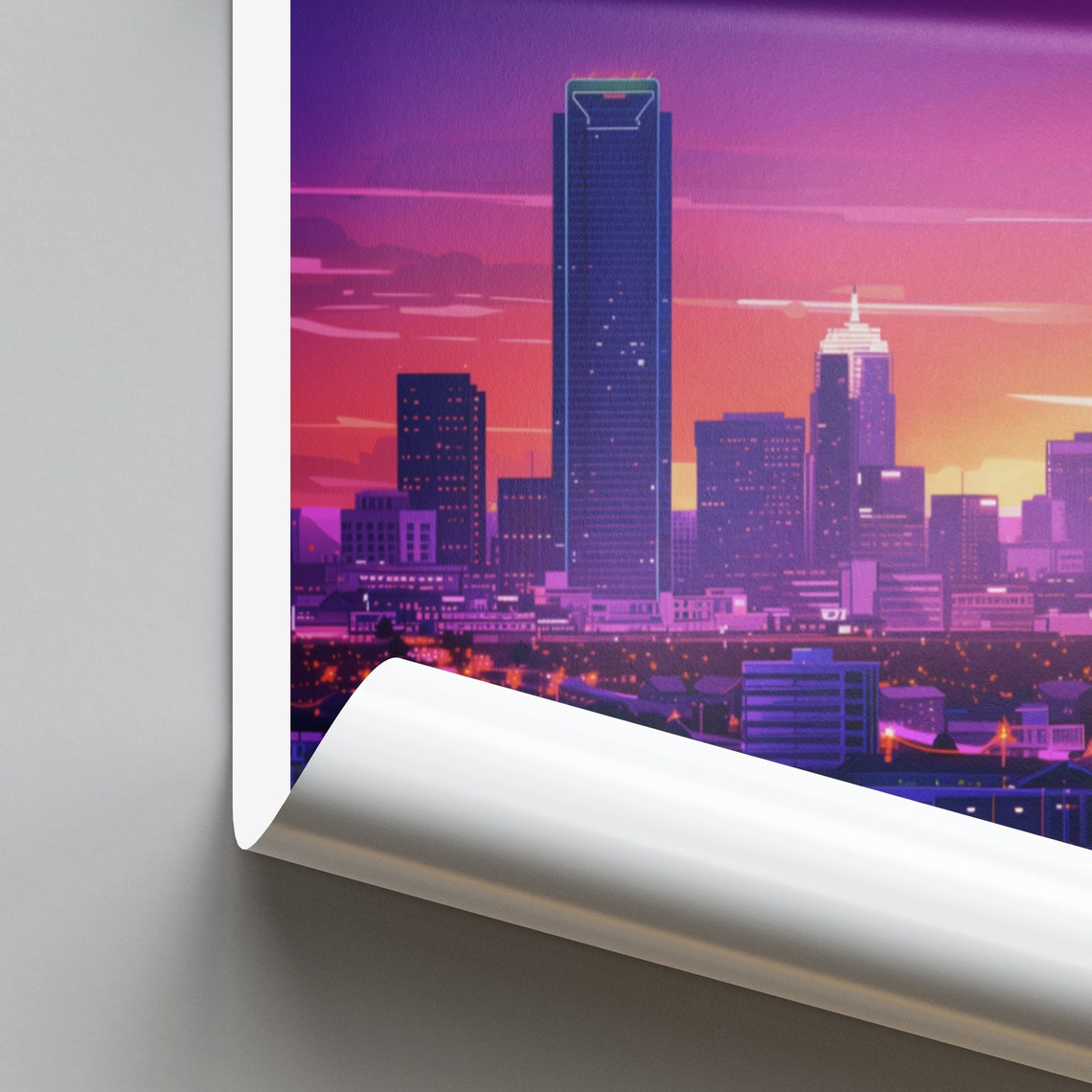 Oklahoma Sunset Downtown Skyline Purple Orange Glow Travel Poster - Image 2
