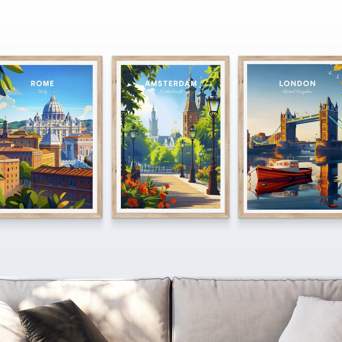 Amsterdam Netherlands Tree Lined Boulevard Tulips Art Poster - Image 3