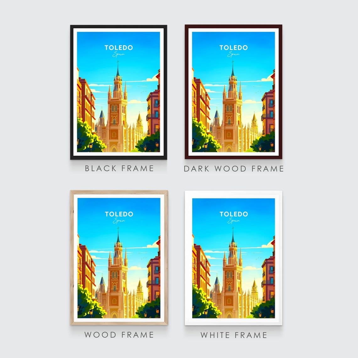 Toledo Spain Cathedral Tower Sunny Street View Morning Light Poster - Image 3