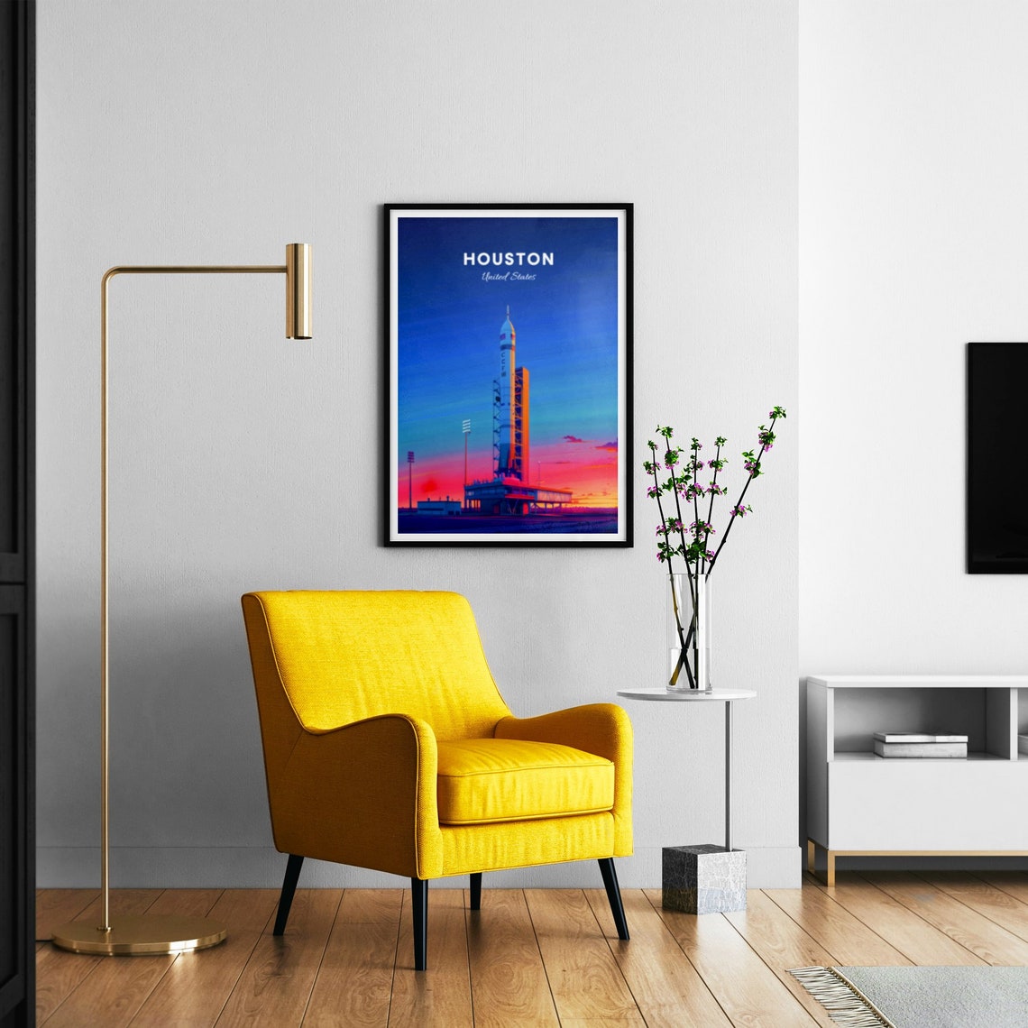 Houston Rocket Launchpad at Dusk Over the Space Center Poster - Image 3
