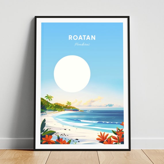 Roatan Travel Print Honduras Wall Art Roatan Poster Beach Poster Personalized Gift Poster Minimalist Poster Wedding Gift