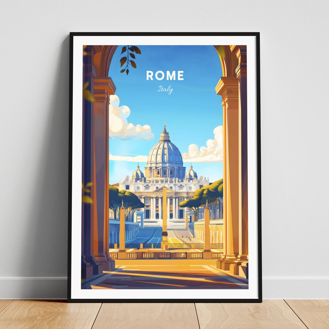 Rome Italy St Peters Basilica Colonnade Archway View Travel Poster